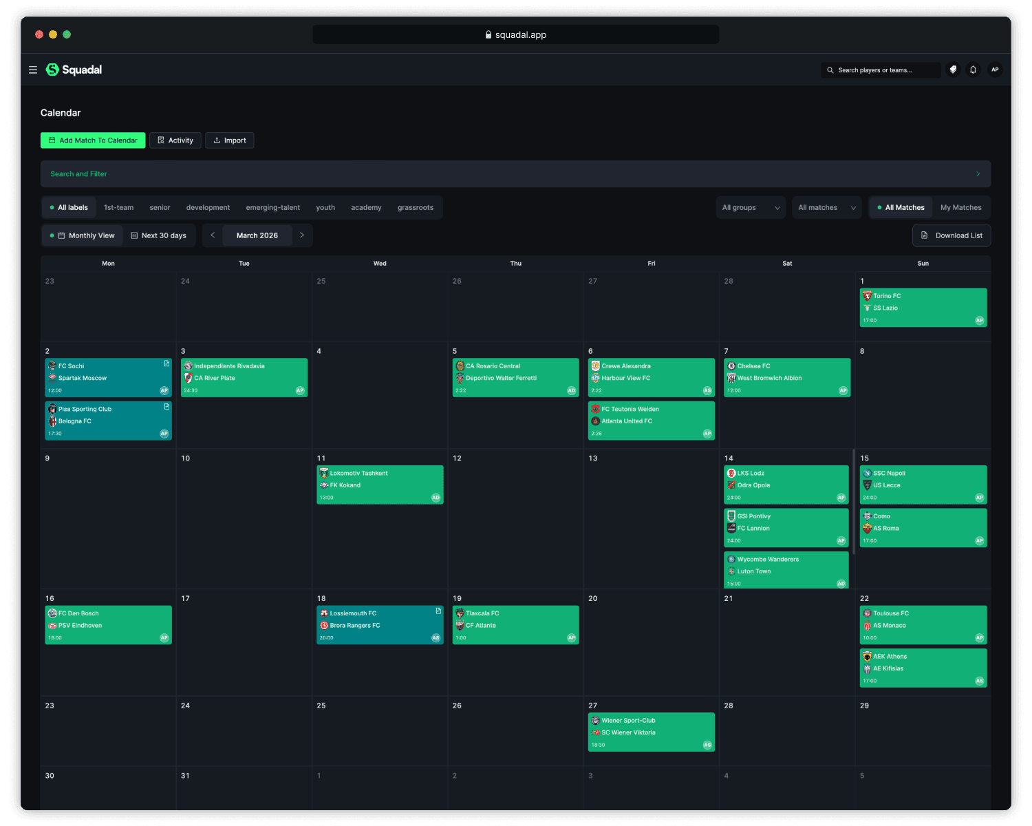 Squadal Screen Calendar